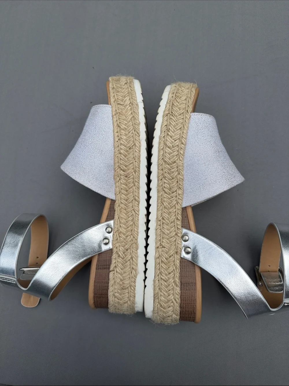Soda Silver and Light Gray Espadrille Ankle-Strap Sandals